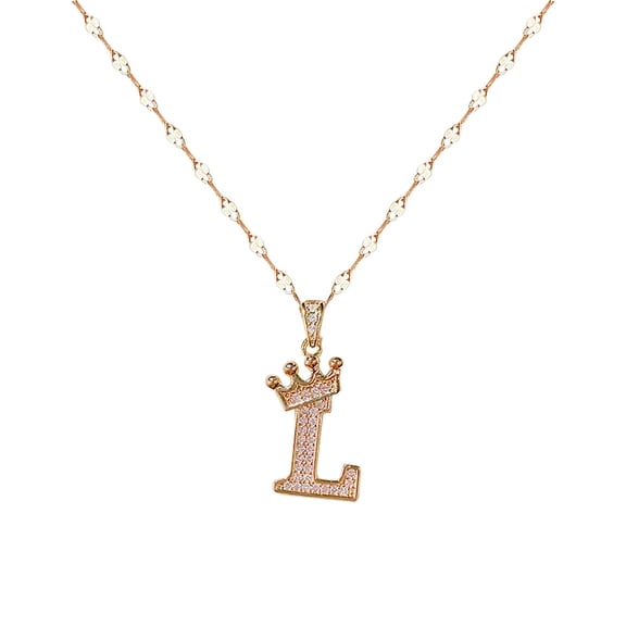 KDSJSXW Jewelry for Women Gold Copper Gold Plated Crown 26 Letter Pendant Necklace Personalized Letter Heart Choker Necklace Gift for Women Necklace Jewelry Stacked Necklaces for Women (L,One Size)