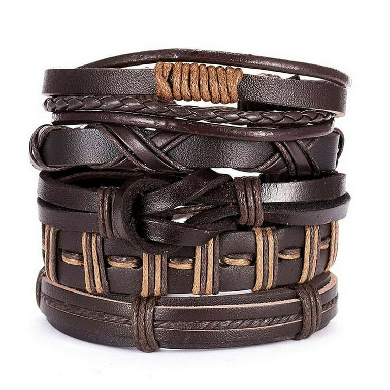 Wooden Clasp Bracelet with Braided Leather Band
