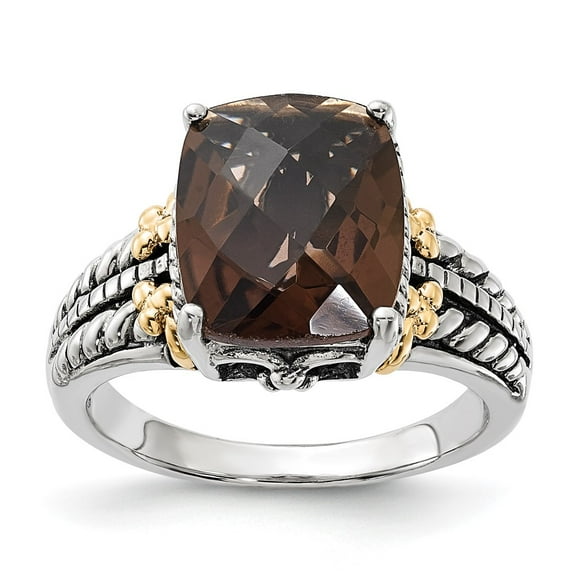 Sterling Silver w/14k Accent Polished & Antiqued Smoky Quartz Ring
