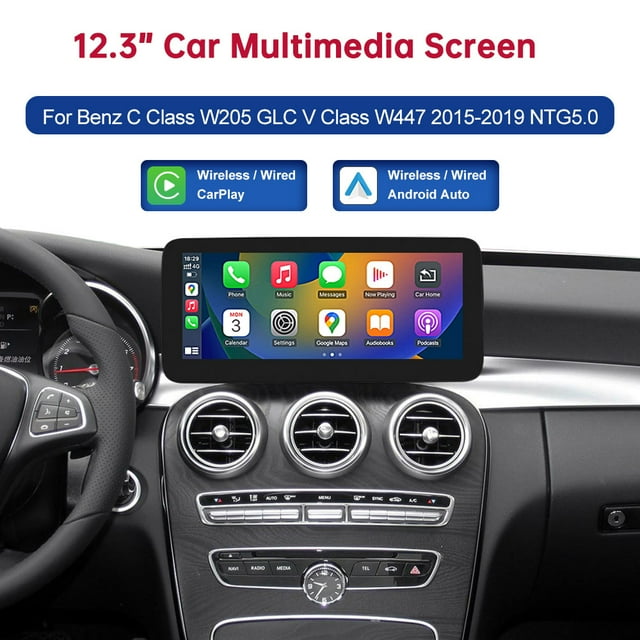 12.3 Inch Touch Screen Wireless CarPlay Android Auto Car Multimedia Dispaly for Mercedes-BenzC Class W205 GLC V Class W447 2015-2019 NTG5.0