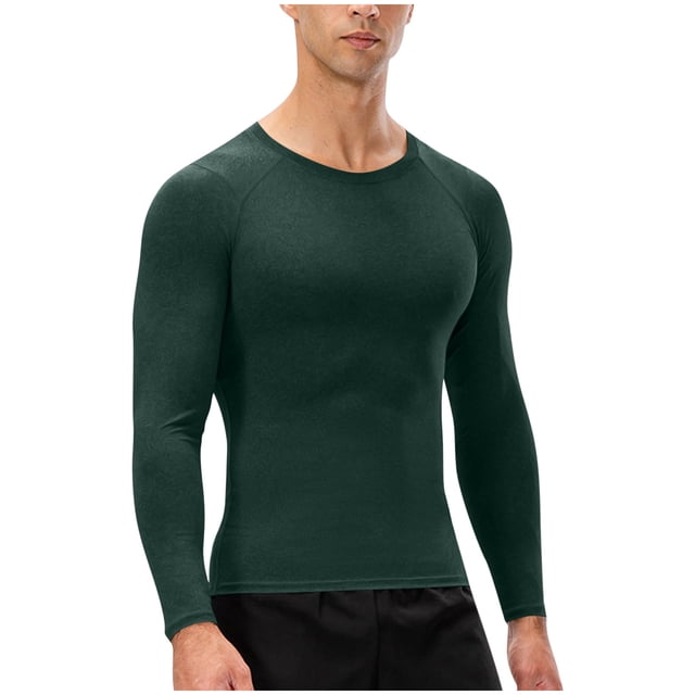 Lovzfmll Haut de Compression à Manches Longues pour Hommes, Mode Décontractée, Couleur Unie, Couche de Base Extensible pour Course et Gym Vert Armée, 2TG