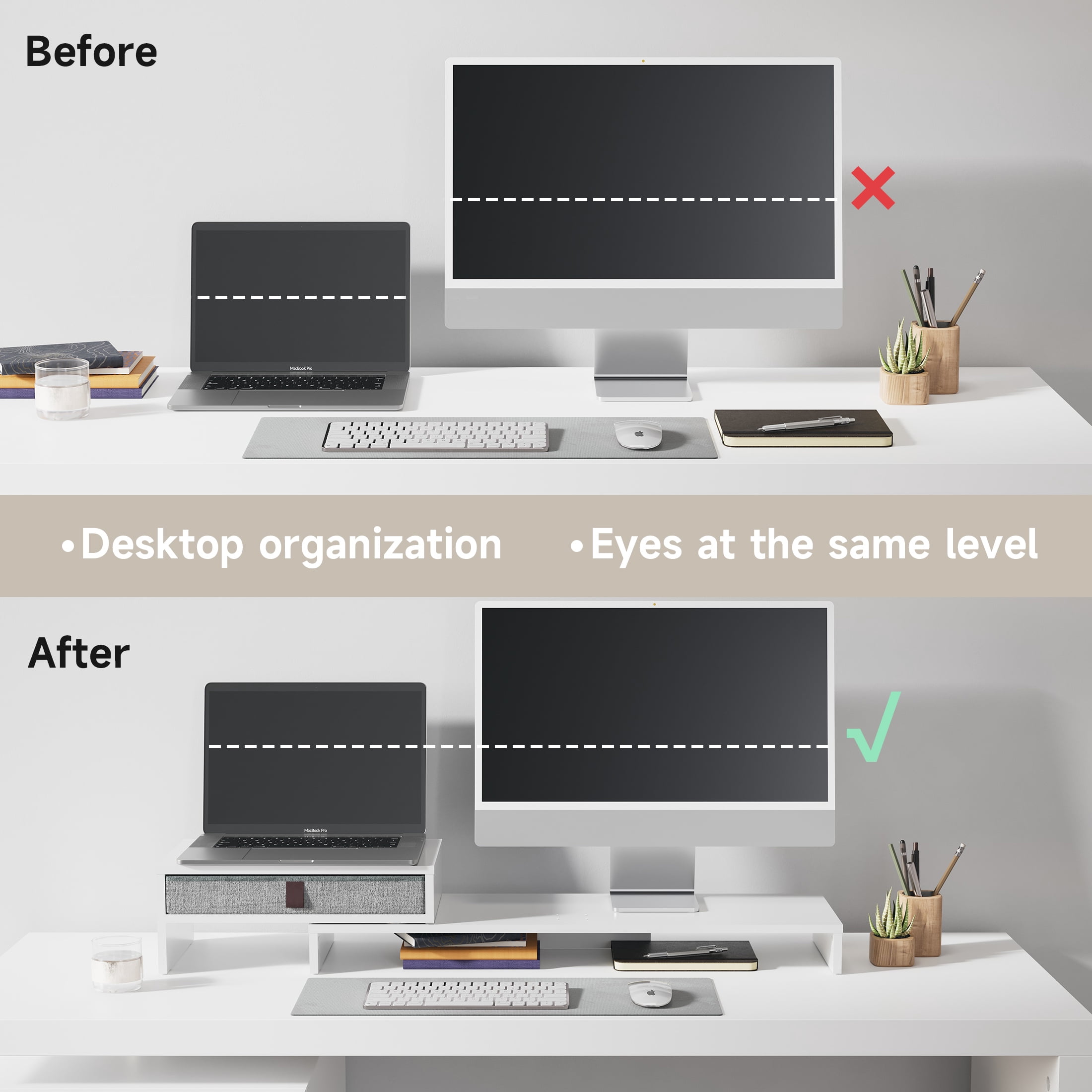 Fenge Computer Monitor Riser Stand with Drawer for 2 or 3 Monitors