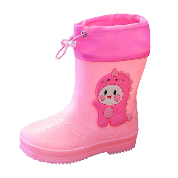 Zanarzt Rain Boots for Girls Fun Cartoon Themed Rain Boots for Girls Mid Calf Round Toe Wide Top Pink,US 7