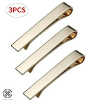 Luxtrada 3 Pc Set Mens 1.8 Inch Tie Bar Clip Pinch Clasp Skinny Ties (Gold)