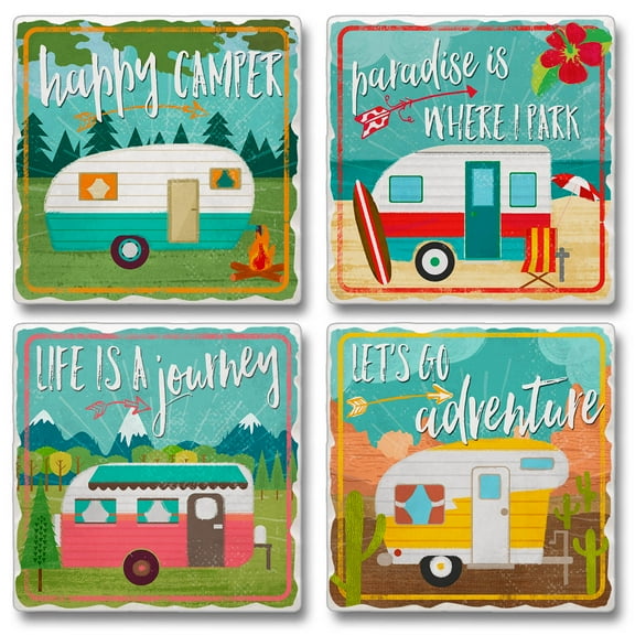 Thirstystone "Happy Campers" 4-Pack Tumbled Tile Coasters