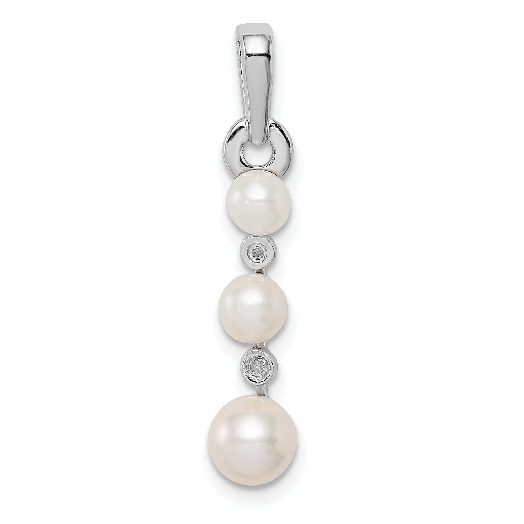 Beautiful Sterling silver 925 sterling Sterling Silver Rhodium-plated FW Cultured Pearl Diamond Pendant 