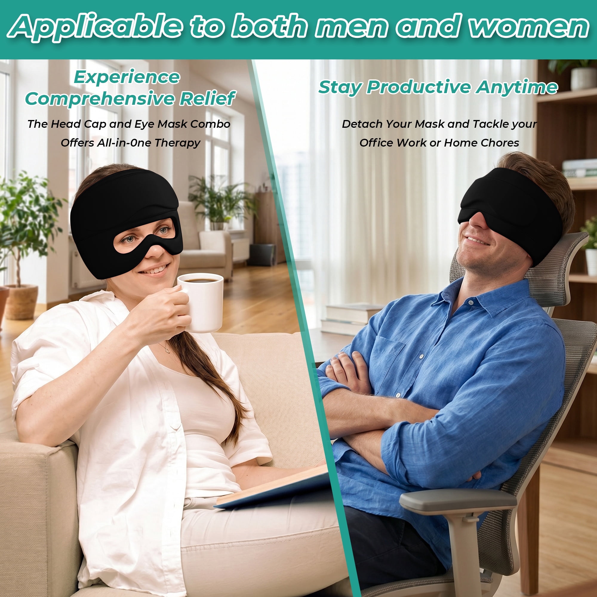 Solid Gel Cap for Hot or Cold Compress, Eye Ice Mask for Sleep and Headache Relief, Reusable Cooling Hat for Pressure and Sinus Comfort