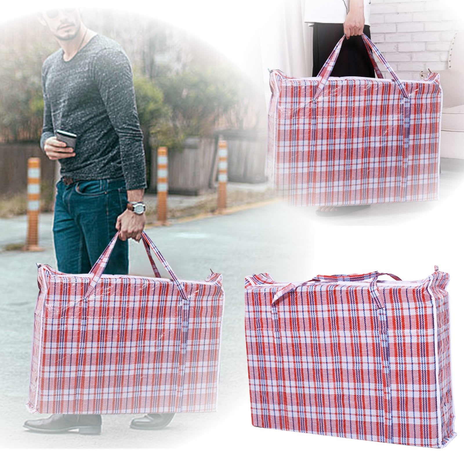 Durtebeua Extra Large Woven Bag Moving And Packing Bag Skin Bag Red White Blue Woven Bag Thickened Storage Bag Luggage Bag Zipper Bags For Storage Oth