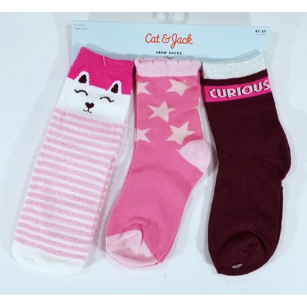 Cat & Jack Cat And Jack Toddler Girl's Crew Socks Pink Cats Stars