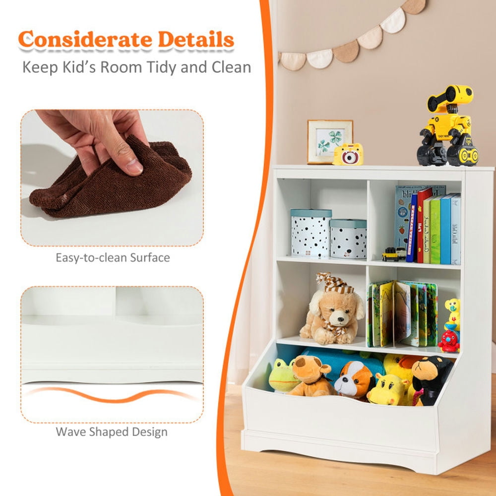 Resenkos 3-Tier Children's Multi-Functional Bookcase Toy Storage Bin Floor Cabinet-White, Kids Toy Storage for Kids, Boys, Girls, Nursery