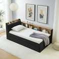 thumbnail image 2 of Modern Twin Size Upholstery Velvet Daybed,Multi Functional Daybed with Trundle Bed,Height Adjustable Day Bed with Storage Headboard and Wireless Charging,LED Lights,for Bedroom,Apartment, Black, 2 of 7