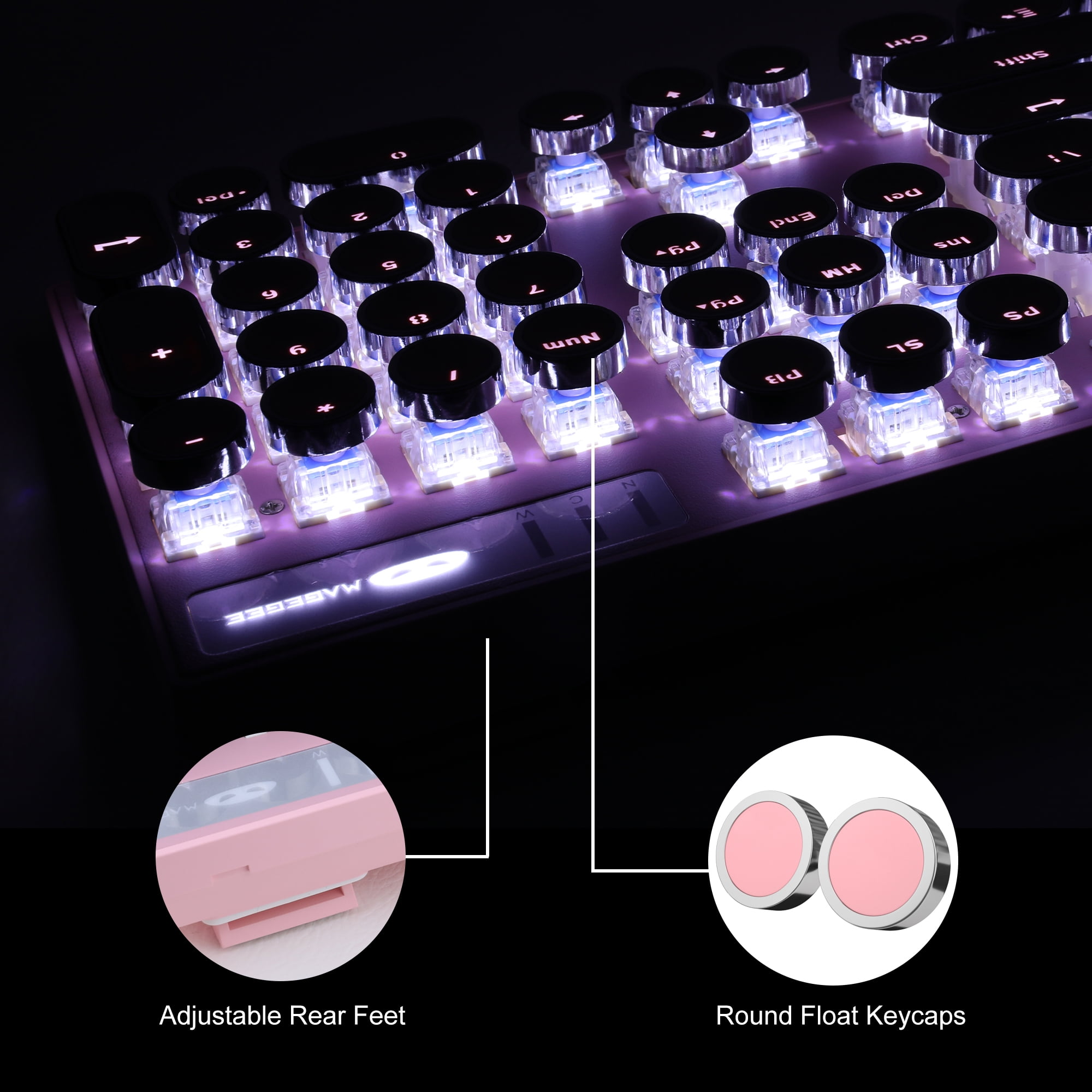 MageGee Retro Punk Backlit USB Gaming Keyboard, Pink