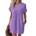 thumbnail image 1 of Robes d'Été pour Femmes Mode Manches Courtes Robe Mini de Printemps Décontractée Plage Vacances Vêtements Robes Violet P, 1 of 4