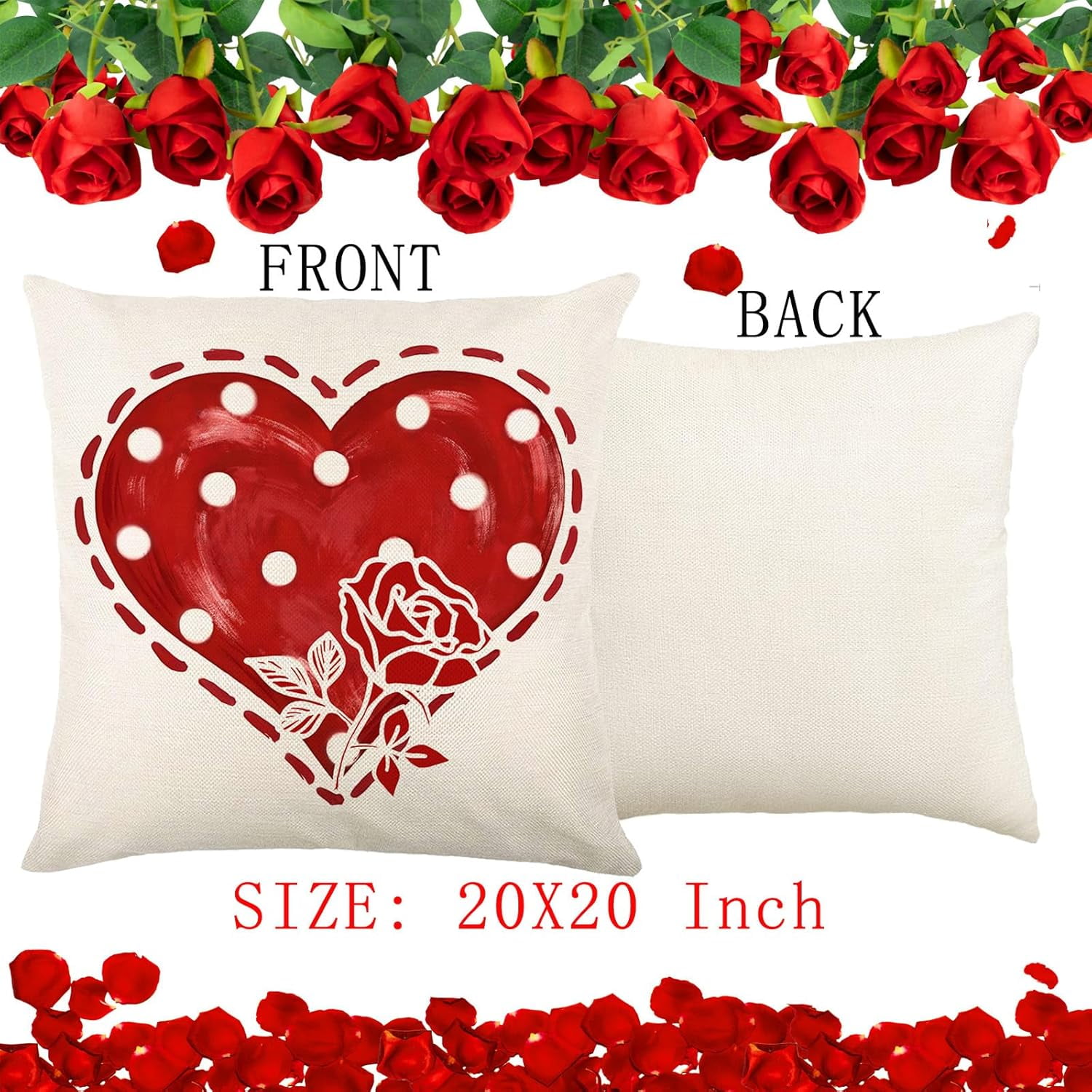 Valentines Day Pillow Covers 20 x 20 Inch Set of 4 Big Red Polka Dot Heart Small Hearts Pattern Valentine Throw Pillows Decorative Cushion Cases Valentines Decor