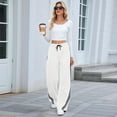 thumbnail image 5 of Women'S Wide Leg Sweatpants Casual High Waisted Straight Sweat Pants Drawstring Joggers with Pockets White L, 5 of 7