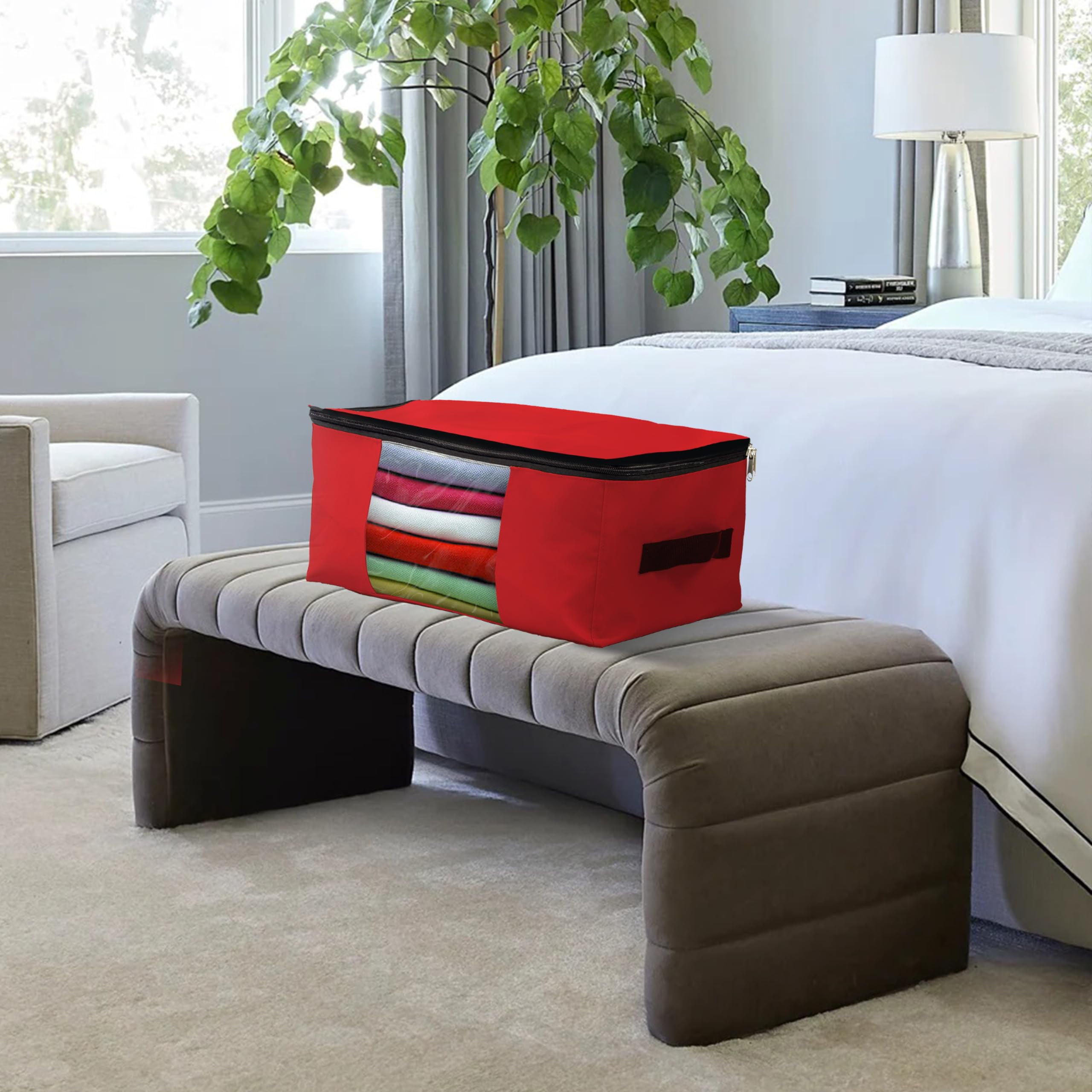 COVERS&ALL Storage Bags, 90 litres Large size, Made of 18 Oz Waterproof, UV-Resistant & Tear-Proof Cover Max Fabric, Multipurpose for Indoors/Outdoors (23"L x 17"W x 14"H Inches, Red, Pack of 3)