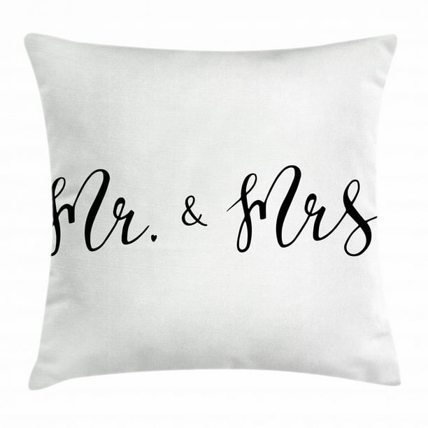 Engagement Party Throw Pillow Cushion Cover, Simplistic Mr and Mrs Text