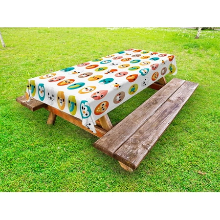 

Nursery Outdoor Tablecloth Various Animals in Logo Style Minimalist Art Design Seal Elephant Bear Fox Seagull Decorative Washable Fabric Picnic Tablecloth 58 X 120 Inches Multicolor by Ambesonne