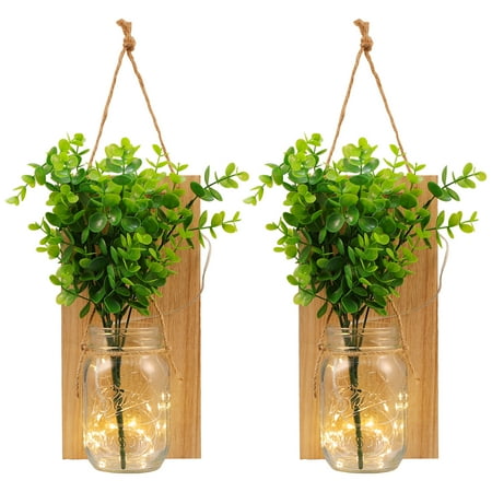 

Hemoton 2 Sets Mason Jar Wall Art Hanging Lights Rustic Wall Sconces Home Decoration