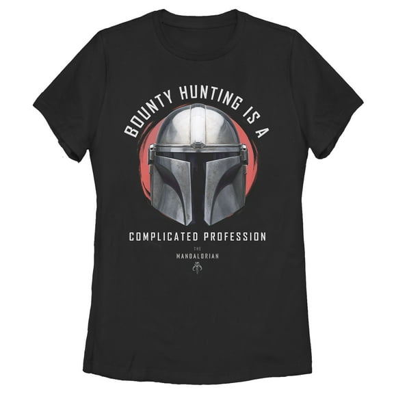 Women's Star Wars: The Mandalorian Bounty Hunting Complicated Helmet Graphic Tee Black Small
