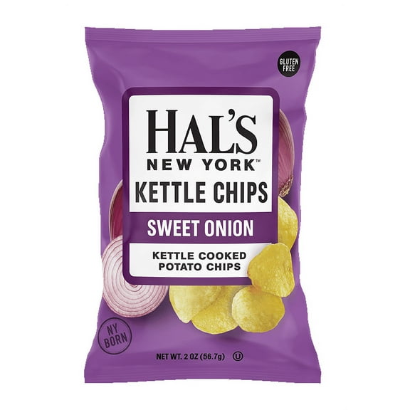 Hal's NY Kettle Cooked Potato Chips, Sweet Onion, 2 oz Bags (Pack of 24)