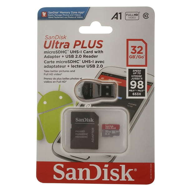 Sandisk 32gb Ultra Plus Class 10 Microsdhc Uhs I Card With Adapter Walmart Com Walmart Com