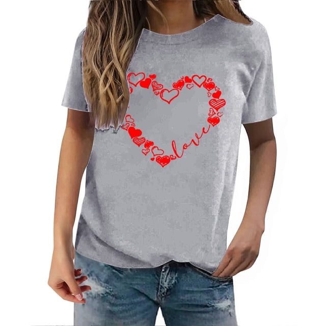 T-Shirts de la Saint-Valentin pour Femmes, T-Shirts Graphiques Cœur d'Amour, T-Shirts Graphiques Mignons pour Adolescentes, T-Shirts Décontractés Imprimés pour la Saint-Valentin, T-Shirt Col Rond Imprimé, Chandail pour Femmes