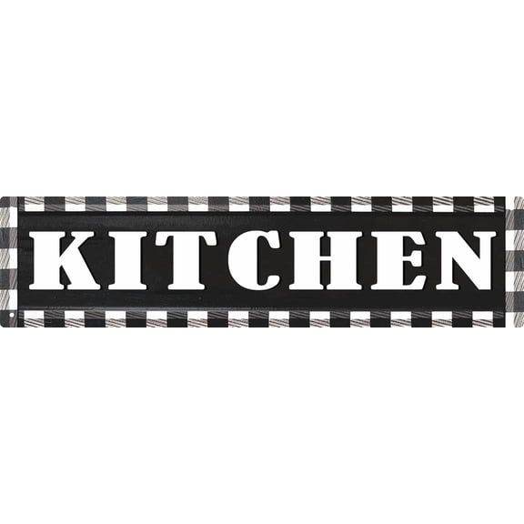Rustic Metal Tin Signs Kitchen Sign Buffalo Plaid Wall Decor Rustic Wall Sign Black and White Vintage Farmhouse Kitchen Decor 4x16 Inch