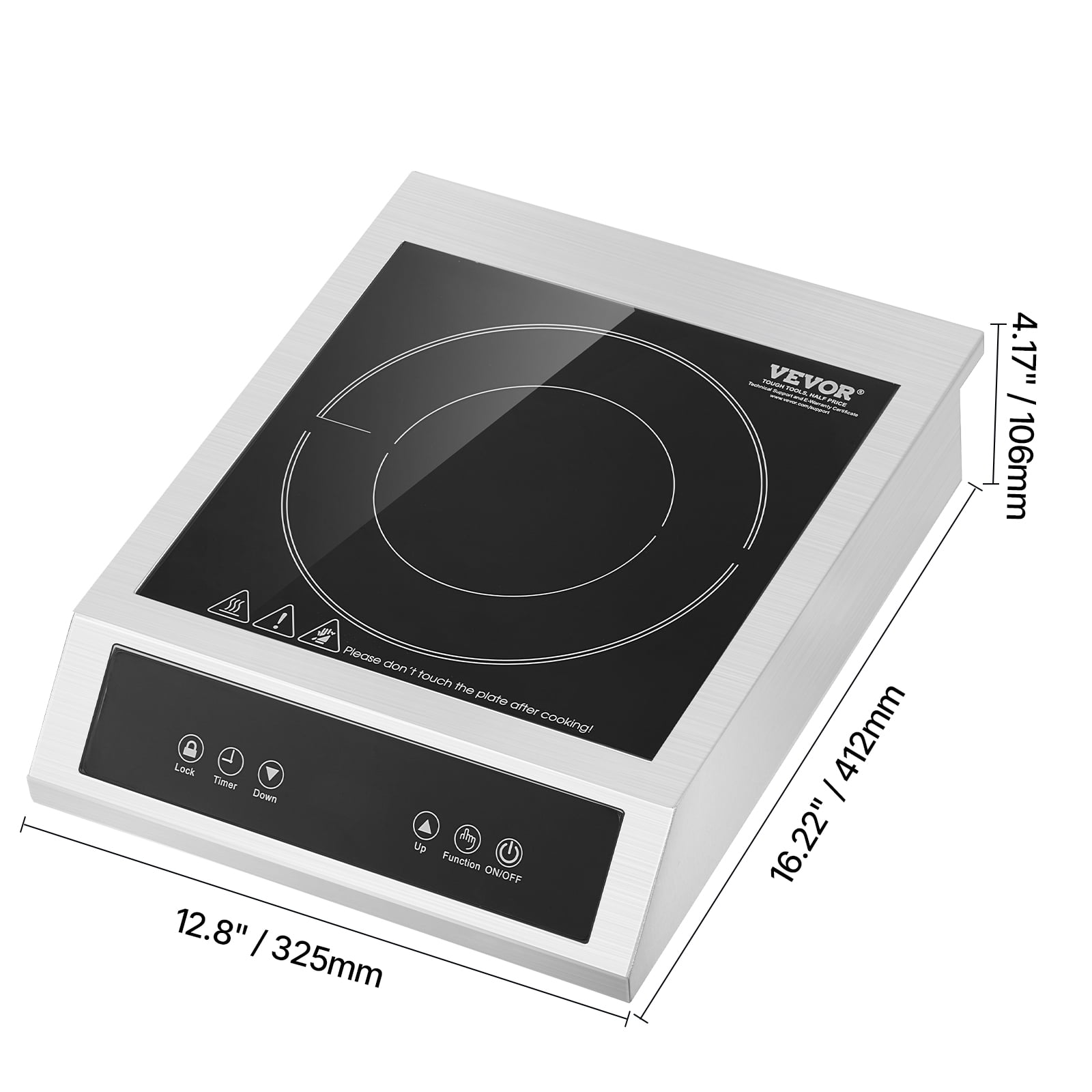VEVOR Portable Induction Cooktop, 3500W Commercial Induction Burner with 11 Temperature Settings, Stainless Steel Countertop Induction Hot Plate with 3H Timer, Child Lock, for Restaurant Cooking
