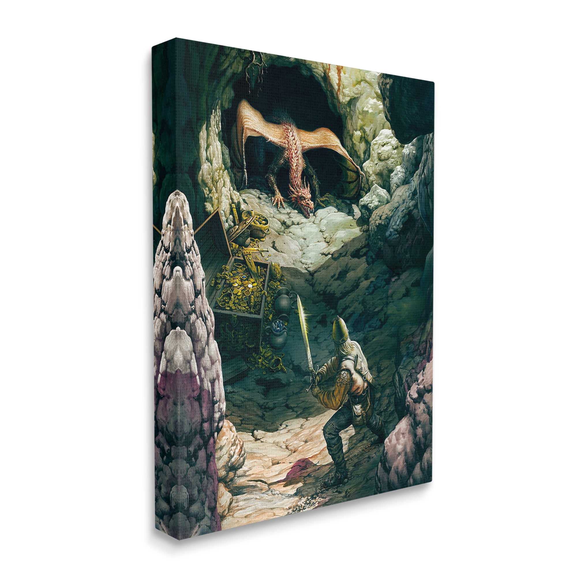 Stupell Industries Dragon & Knight Battle Fairy Tales & Fantasy Painting Gallery Wrapped Canvas Art Print Wall Art, 16 x 20