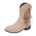 thumbnail image 3 of THDHVS Winter Boots for Women,Womens Shoes,Women Warm and Versatile Plus Size Fashion Fashion Tassel Side Zipper Thick Heel Midsole Boots Beige, 3 of 10