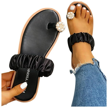 

YanHoo Clearance Women Summer Slides Sandals Slip On Pineapple Toe Ring Flat Sandals Gladiator Fashion Flip Flop Boho Casual Slippers Beach Shoes