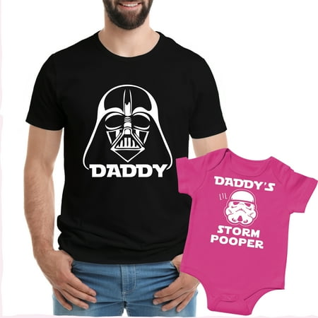 

Texas Tees Daddys Storm Pooper Dad Daughter Shirts Star Wars Inspired Darth & Storm Pooper - Black & Pink Mens (Large) & 0-3 Month