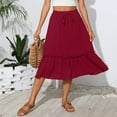 thumbnail image 6 of Women’s Midi Skirt with Elastic Waistband Drawstring Ruffle Hem Flowy Lightweight Casual Skirt with Pockets for Daily Wear Wine L, 6 of 6