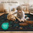 thumbnail image 4 of ODIKA 8'x10' Washable Area Rug Dark Teal Gold Moonlit Castle Scene Intricate Gothic Design with Pumpkins for Living Room, Under Sectional, Family , Durable, Non-Slip, 4 of 7