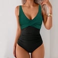 thumbnail image 5 of MLQIDK Women One Piece Swimsuit 2026 Patchwork Twist Front V Neck Ruched Tummy Control Swimwear Bathing Suits Full Coverage Slimming Swimwear Green L, 5 of 5