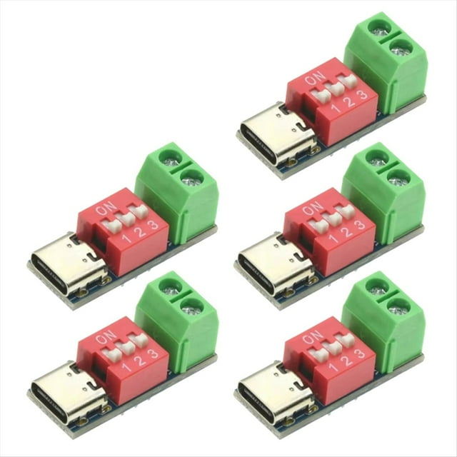 Placa de Prueba de Carga Rápida PD de 5 Piezas, Módulo Disparador PD Ajustable de 5-20 V, Comprobador de Fuente de Alimentación USB Tipo C de 100 W.