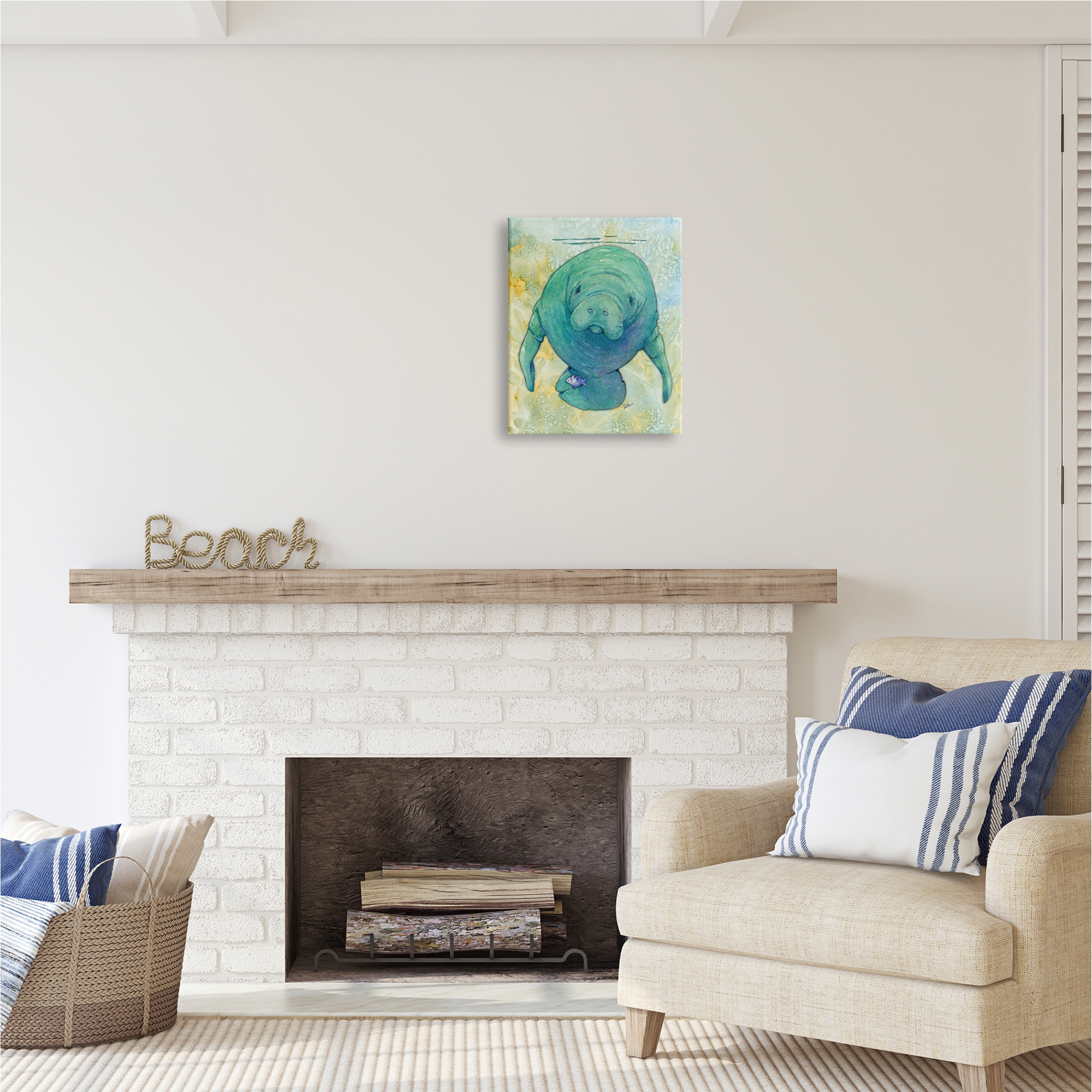 Stupell Industries Green Manatee Underwater Animals & Insects Painting Gallery Wrapped Canvas Print Wall Art, 16 x 20