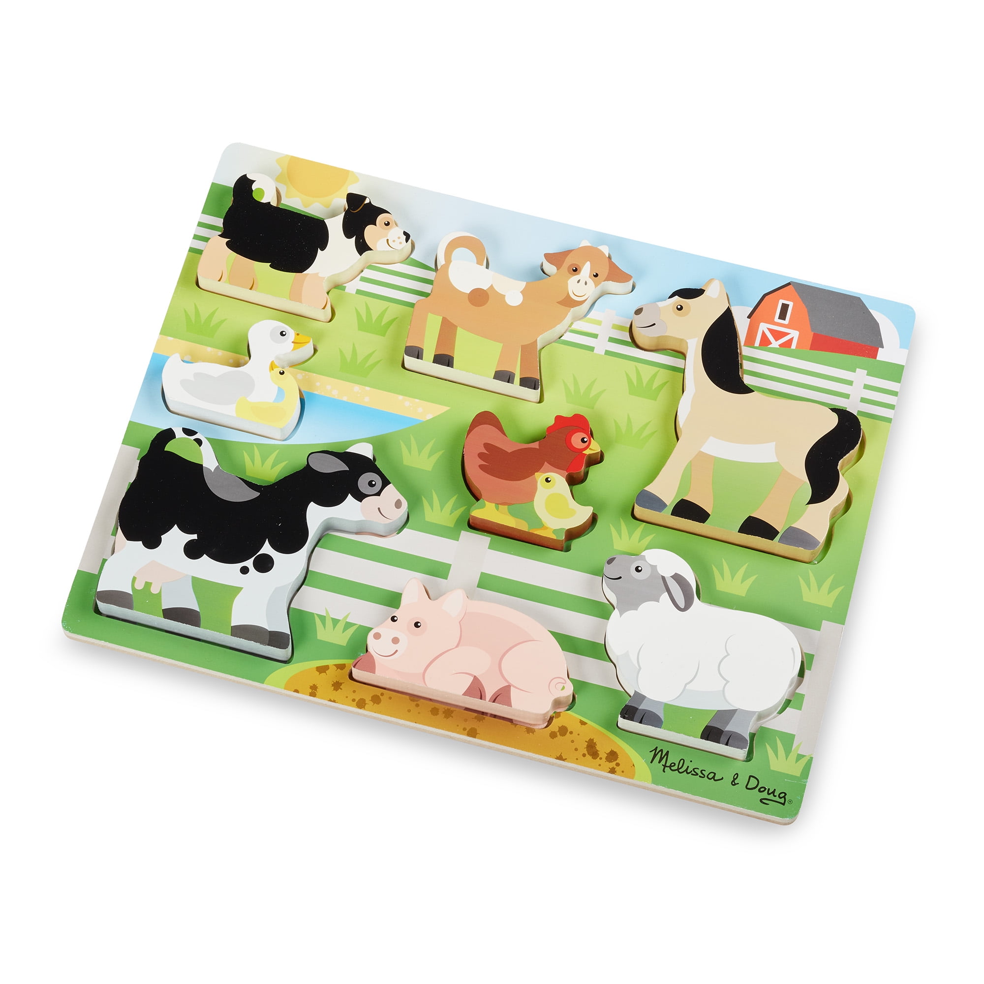 NEW CHILDRENS WOODEN FARM ANIMAL JIGSAW PEG PUZZLE COW SHEEP PIG HORSE 8pc WW 13 