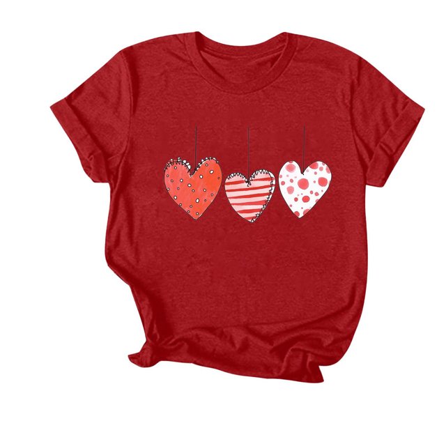 Soki T-Shirt Graphique Cœur d'Amour pour Femmes, Col Rond, Manches Courtes