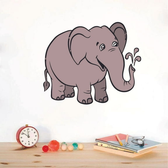 Cute Baby Elephant Wild Sweet Zoo Animal Cartoon Character Wall Art Decal Vinyl Sticker Girls Boys Room Bedroom Nursery Kindergarten House Fun Home Decor Removable Adhesive Vinyl Sticker 10x8 inch