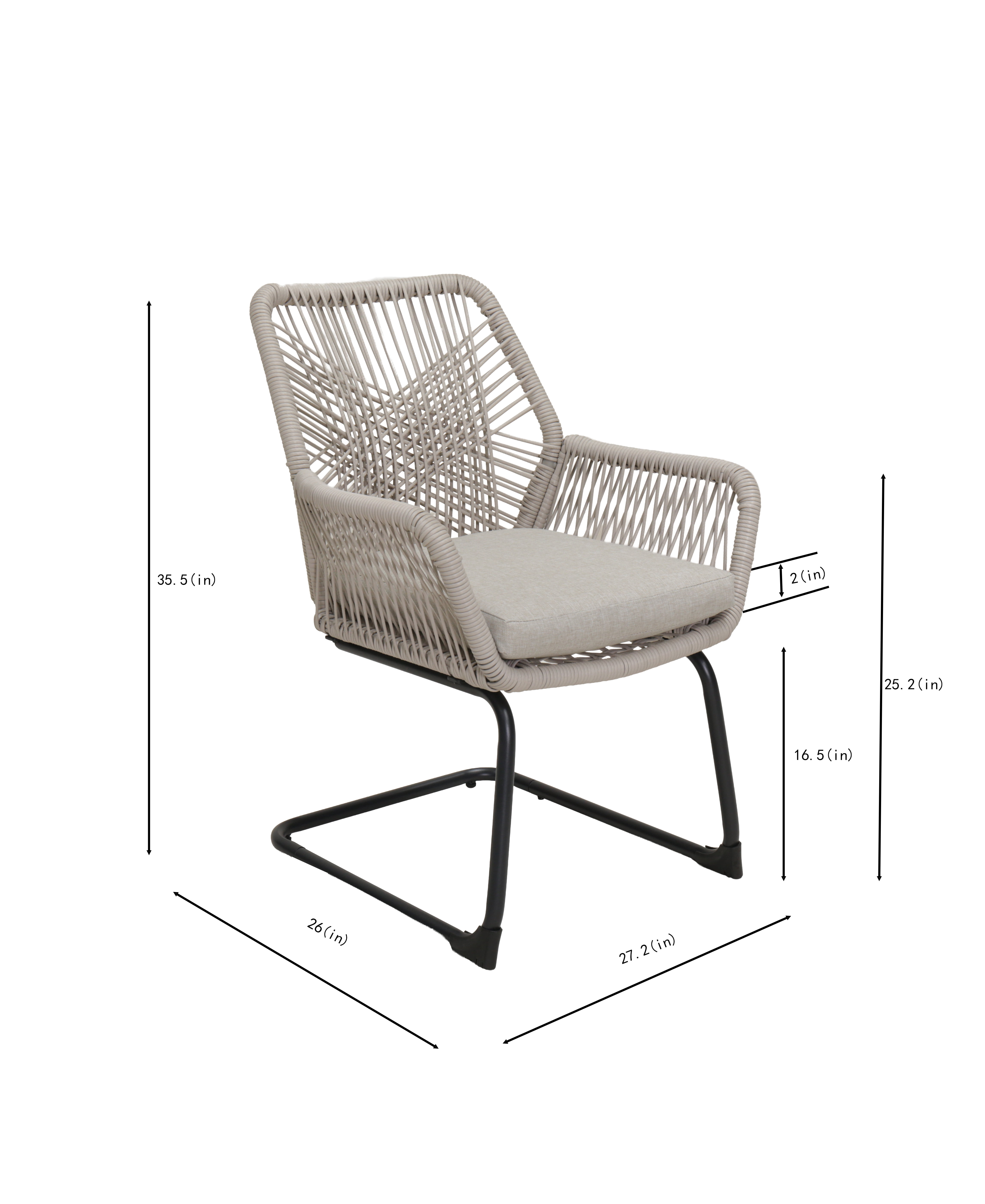 Outdoor Rattan Armchair, 2 Pack Cushioned Leisure Chair for Garden Balcony Patio, Grey