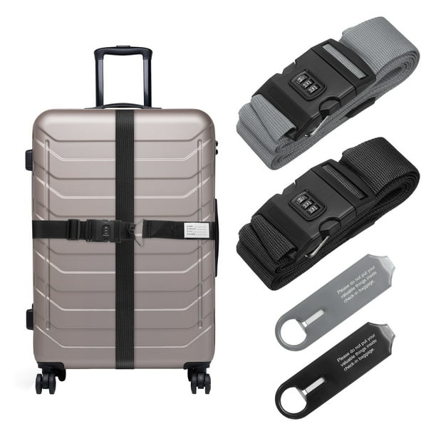 Uxcell 2 Pcs Correas para Equipaje para Maletas de 20-30 Pulgadas, Correa de Conector Ajustable con Hebilla para Viaje, Correa de Maleta con Hebilla de Contraseña y Etiqueta para Maleta, Negro/Grey