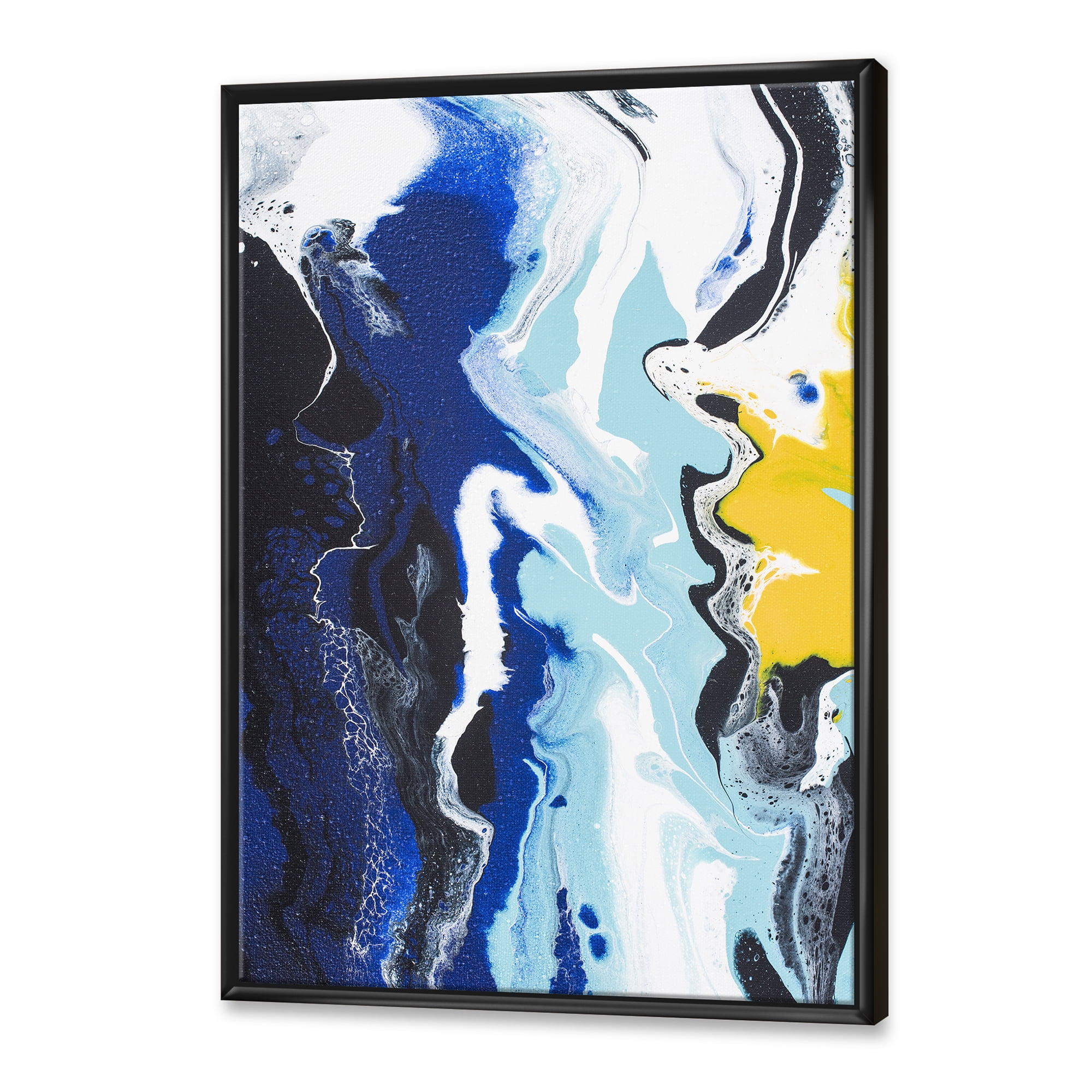 Designart 'Abstract Blue and Yellow Waves' Modern Framed Canvas Wall Art Print
