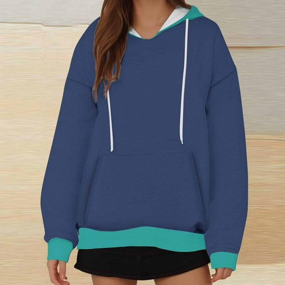 Karight Women Oversized Hoodies Cute Casual Sweatshirts Color Block Long Sleeve Pullover Tops Winter Fall Clothes