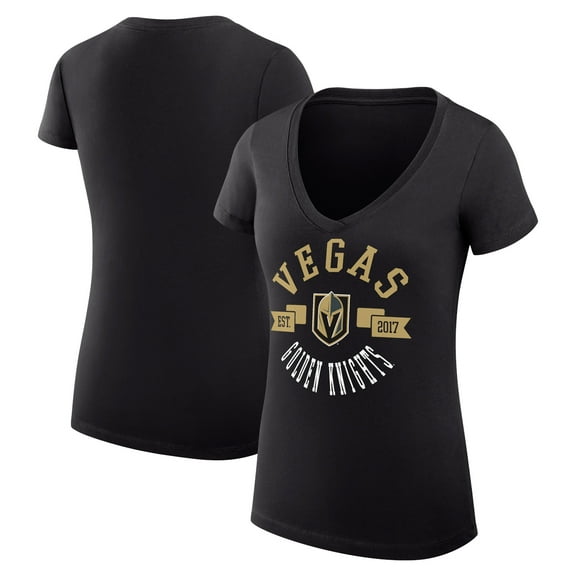 Women's G-III 4Her by Carl Banks Black Vegas Golden Knights Super-Slim Fit Lightweight City Graphic V-Neck T-Shirt