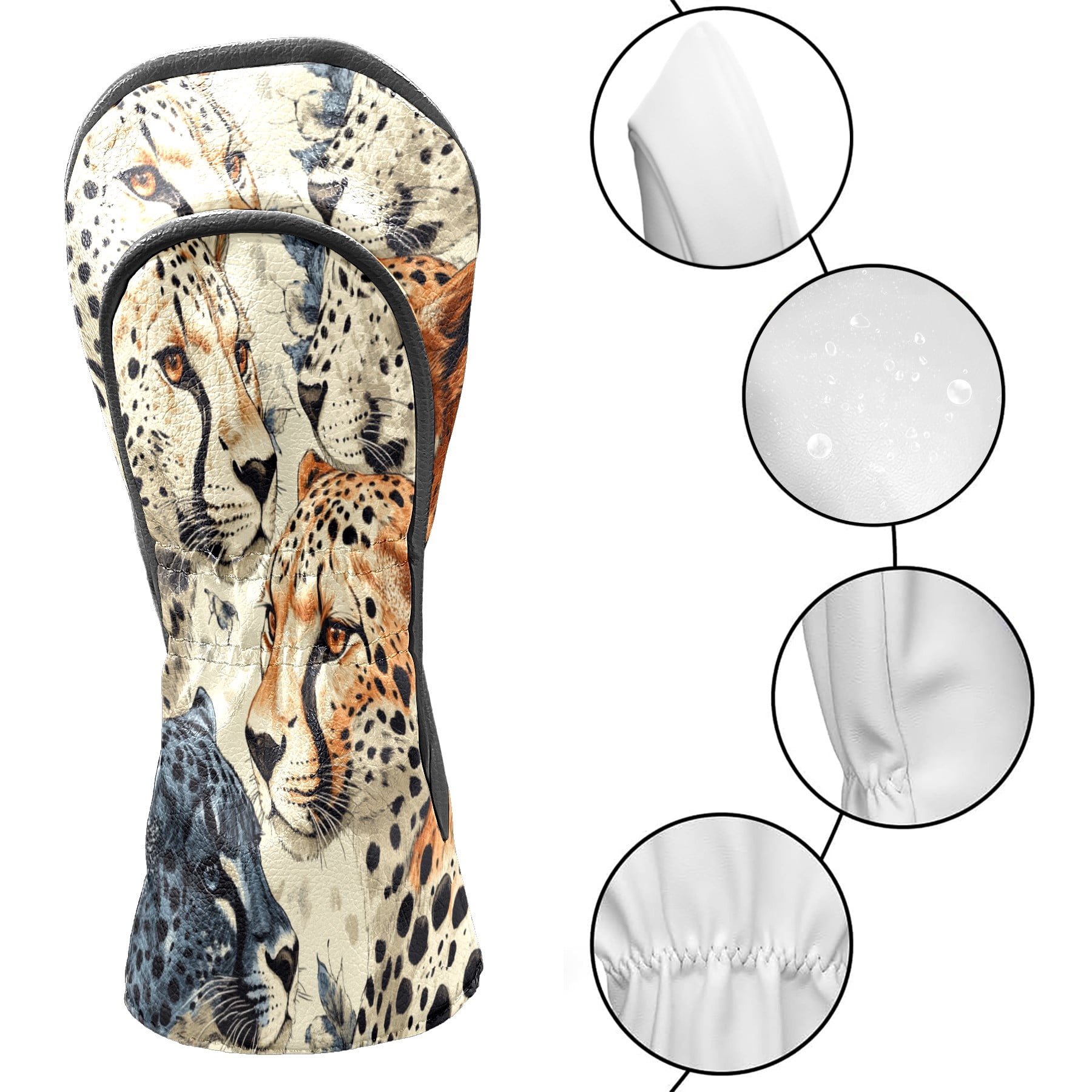 Golf Club Covers PU Leather Waterproof Head Covers for Fairway Woods Hybrids Leopard Face