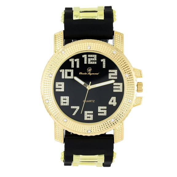 Your The One That I Want! Ooh!Ooh!Yeah! Incredibly Cool, Comfortable & Stunning Rubber Bullet Strap Watch - Unisex EasyReader Dial w/Arabic #'s - Bullet Bling Watch on Fire! - GJM-AR Gold BLK/BLK