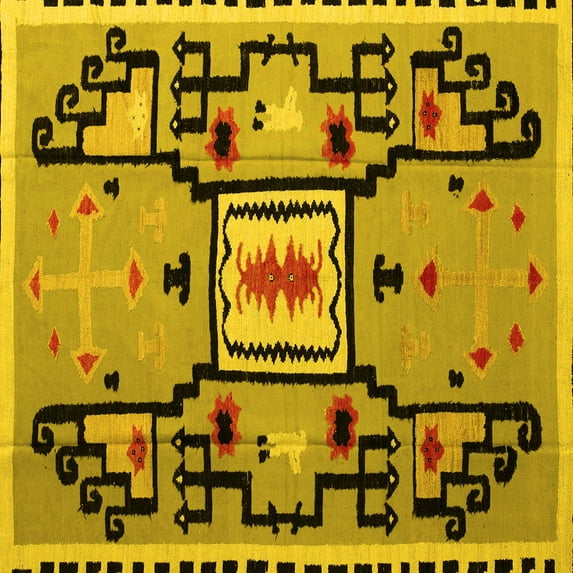Ahgly Company Indoor Square Abstract Yellow Modern Area Rugs, 8' Square