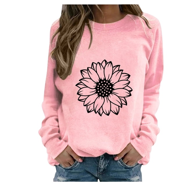 HKEJIAOI Chandail Graphique Tournesol Femme Manches Longues T-Shirt Décontracté Col Rond chandail Ample, b-Rose TG
